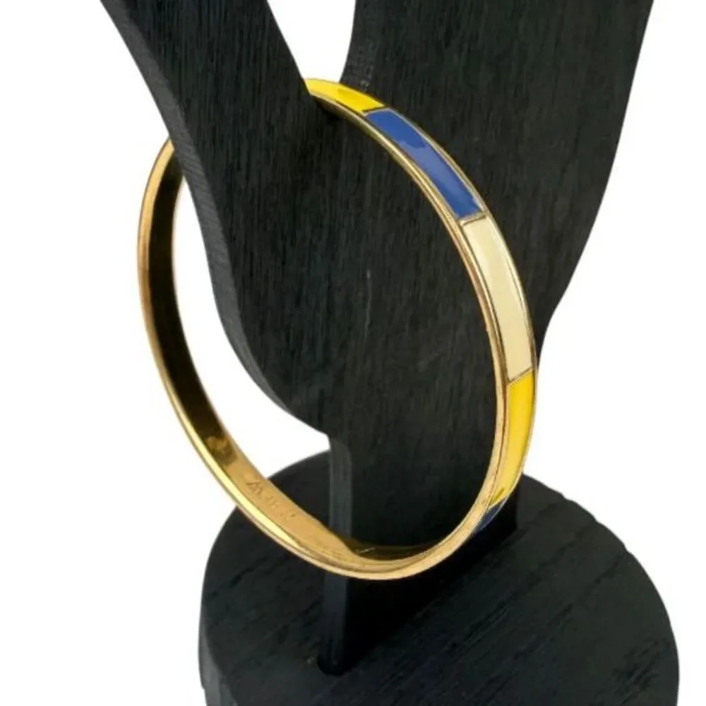 J. Crew Color Block Enamel Stacking Bangle Bracelet Gold Tone Navy Yellow Ivory